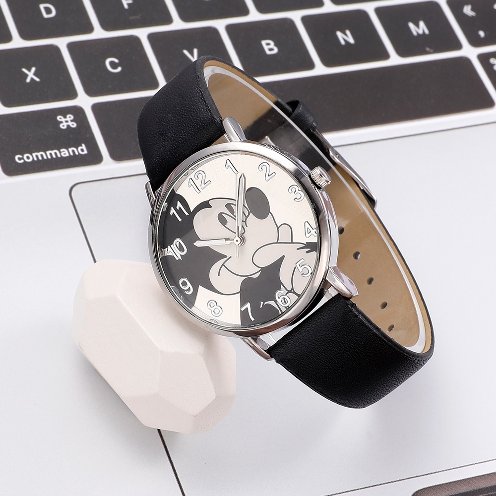 Đồng Hồ Nữ Dây Da Mặt Hình Chuột Mickey Dễ Thương