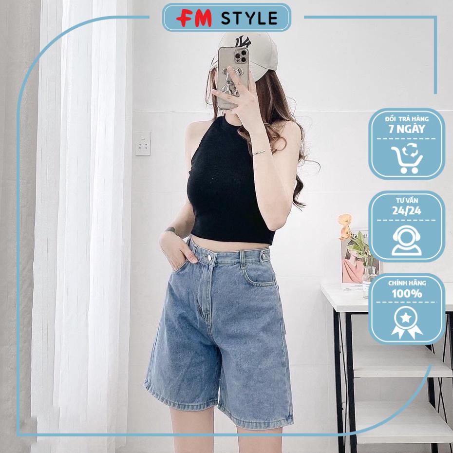 Quần short nữ jean lưng cao ống rộng fmstyle, quần đùi nữ jean ngố dành cho nữ | Fmstyle Shop 220403
