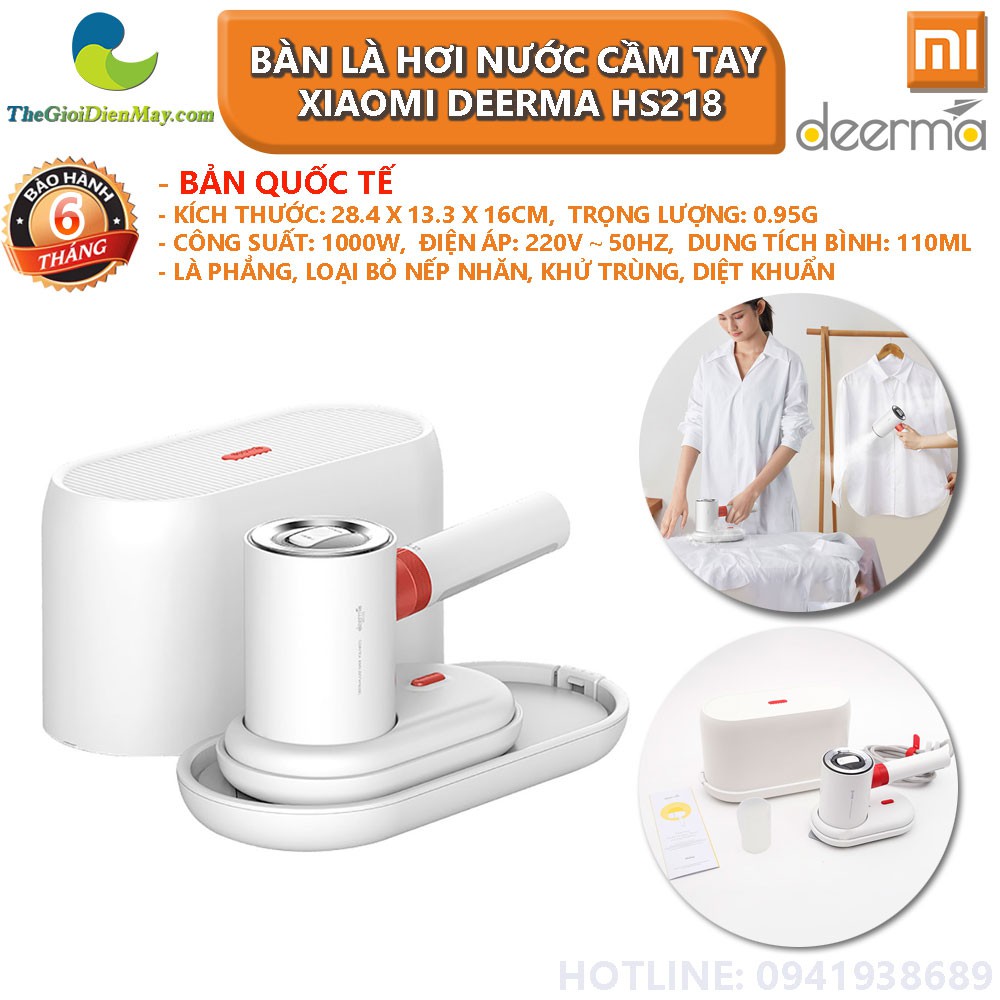 [Bản quốc tế] Bàn là hơi nước cầm tay đa năng Xiaomi Deerma HS218 - Bảo hành 6 tháng - Shop Thế Giới Điện Máy