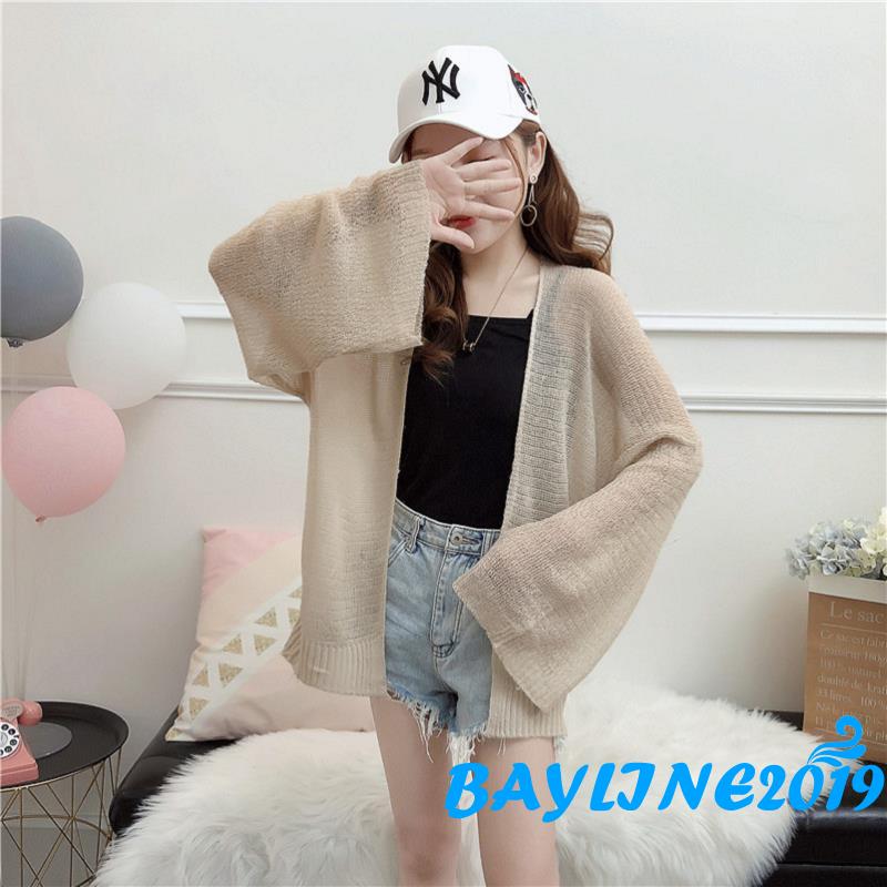 Áo Khoác Cardigan Dài Tay Màu Trơn Thời Trang Nữ Tính 4 Màu Lựa Chọn