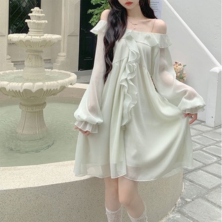 Đầm Tay Phồng Cổ Chữ V Dáng Rộng Phong Cách Thời Trang Pháp Dành Cho Nữ