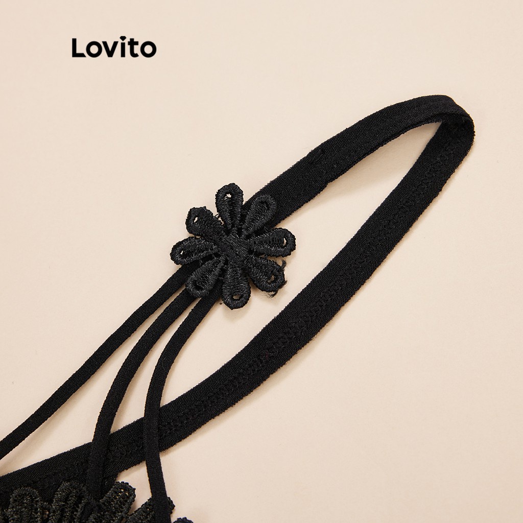 Quần lót Lovito lọt khe ren thêu xuyên thấu cắt xẻ sexy L162224 (Màu đen/trắng)