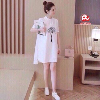 Đầm dáng suông cổ trụ in cây so hot - sy