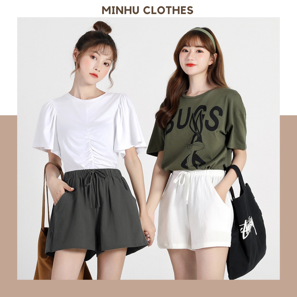 Quần short đũi nữ ống rộng MINHU CLOTHES, quần đùi sooc nữ chất đũi cá tính siêu đẹp