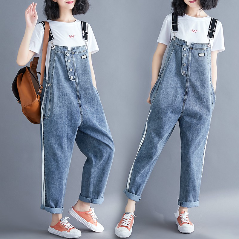 [ORDER] Quần yếm jean bigsize xanh phối sọc cá tính (fit đến 78kg)