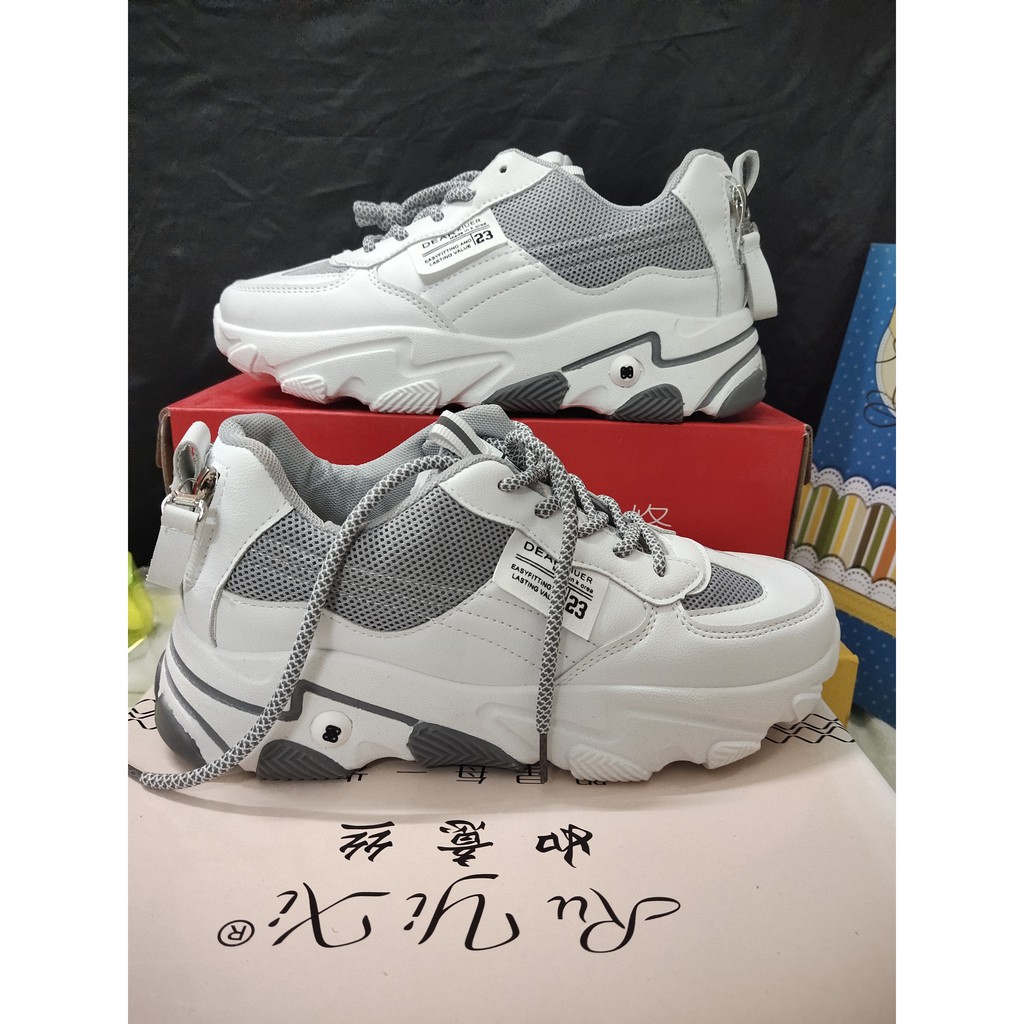 Giày Sneaker nữ da phối lưới có dây kéo phía sau rất cá tính