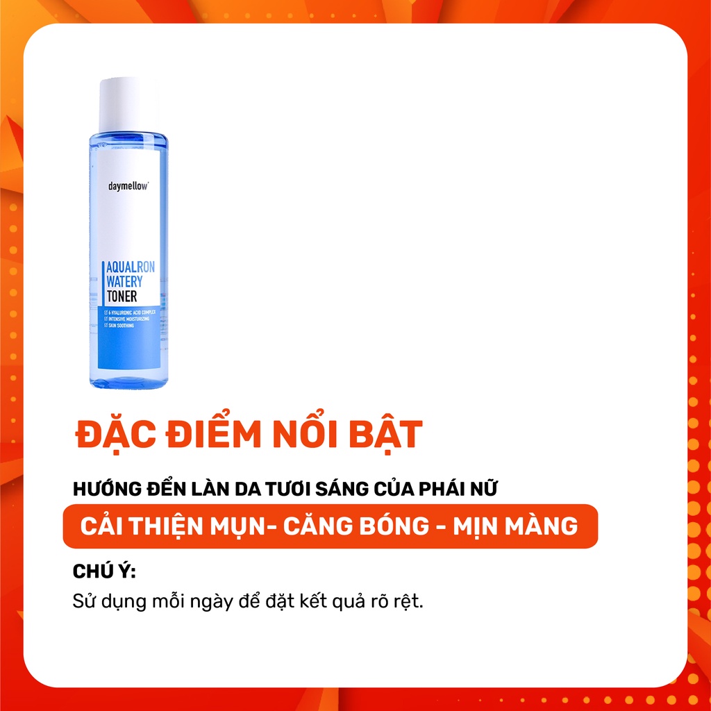 Nước cân bằng da se khít lỗ chân lông dưỡng da căng bóng trắng da Daymellow AquaronWatery Toner 300ml BLOOMING