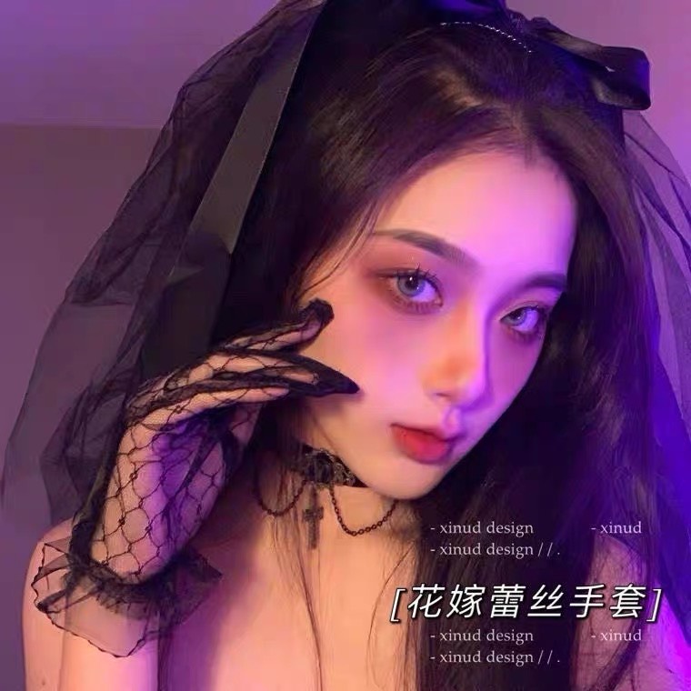 ( 2 màu) Găng tay full ren lưới mỏng phụ kiện chụp ảnh phong cách loli