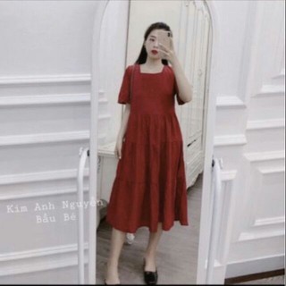 [Sale sốc] Đầm bầu váy bầu mùa hè - Đầm bầu xinh dáng suông màu đỏ (freesize)