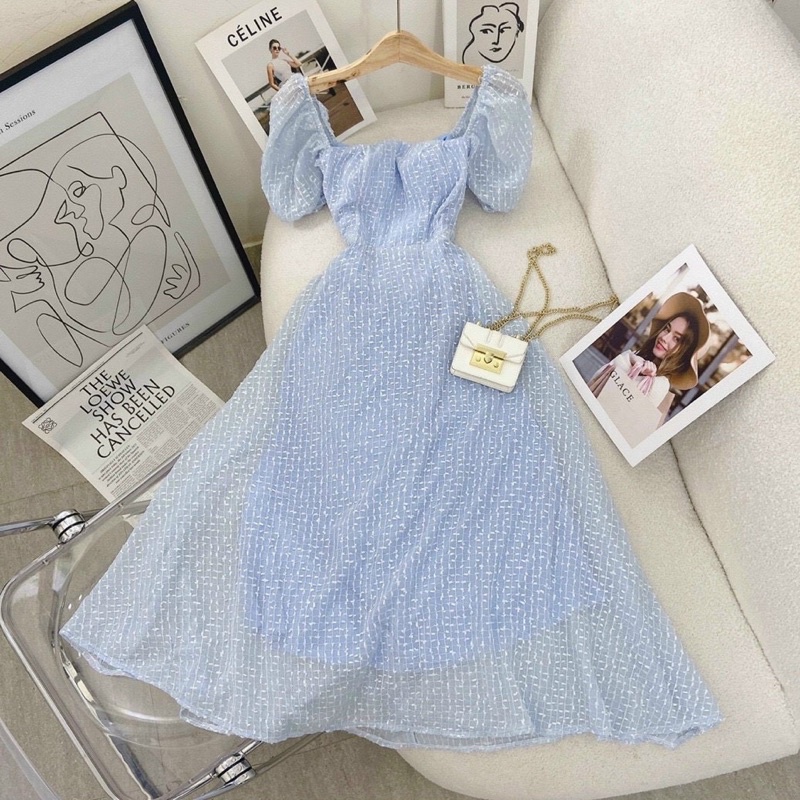 ĐẦM MIDI XANH REN BI CUTOUT KHOEN LƯNG