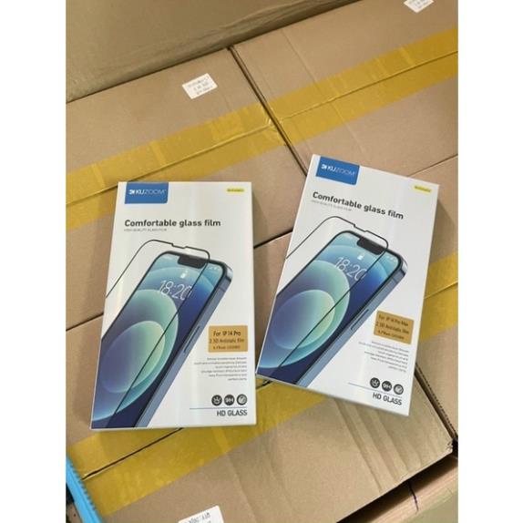 Kính cường lực Kuzoom 9D cho IPhone 14, 14 Pro, 14 Max, 14 Pro Max Full màn hình xịn full Box