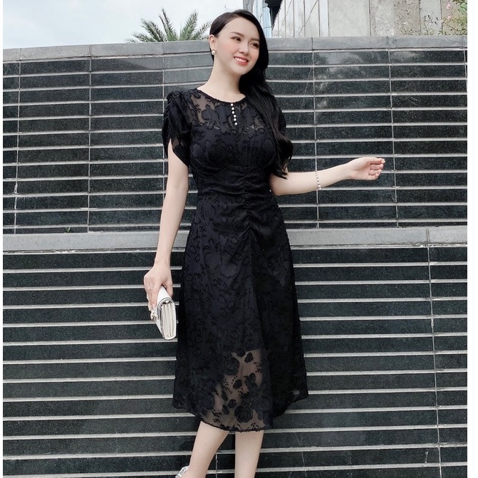 Đầm Đen Hoa Văn AKARA K159 Đầm Công Sở Phù Hợp Dạo Phố Đi Làm Du Lịch Full Size S-XXL