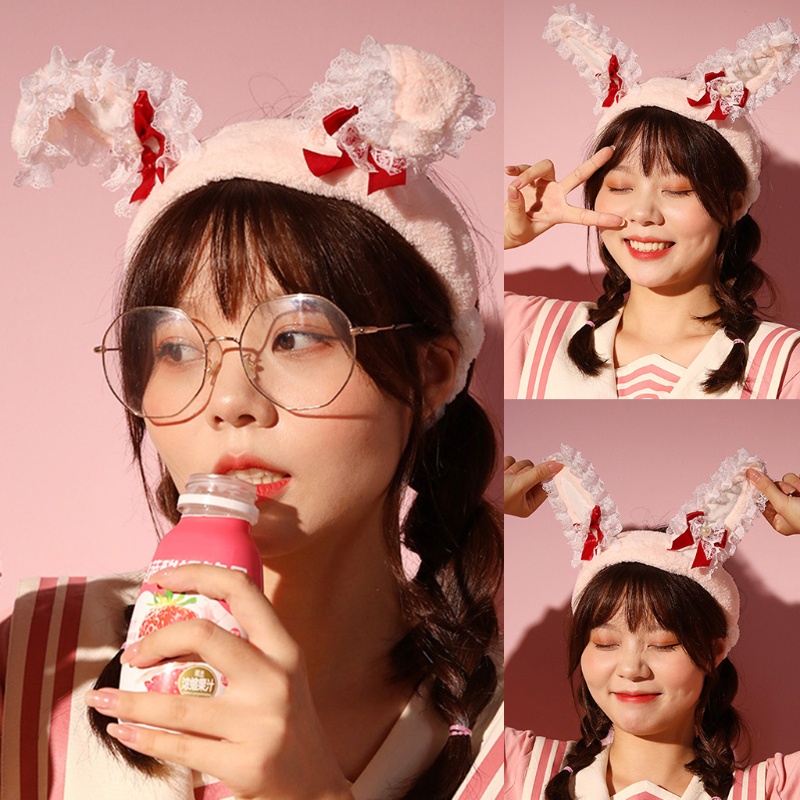 Băng Đô Tai Thỏ Họa Tiết Hoạt Hình Dễ Thương