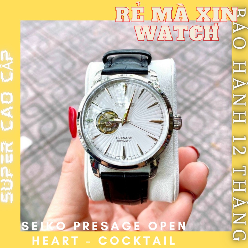 Đồng hồ nam seiko presage Open-Heart, Cocktail máy cơ dây da size 41mm