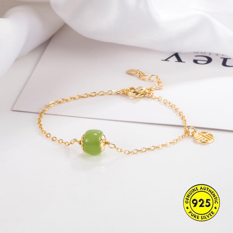 Mới Vòng Tay Mạ Vàng 18K Đính Hạt Ngọc Bích
