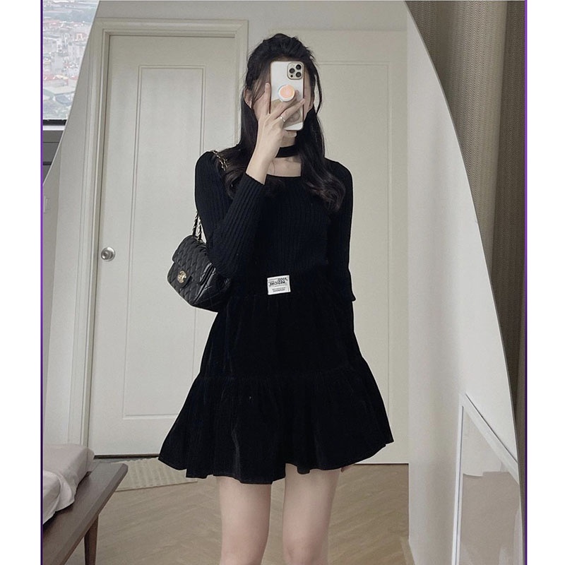 Chân Váy Dáng Xòe Chất Nhung Hàng Quảng Châu M6582