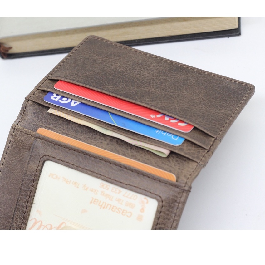 Ví Da Mini Đựng Thẻ Card, Ví Đựng Thẻ ATM Giấy Tờ Da Bò Cao Cấp Nhỏ Gọn Tiện Lợi Có 2 Ngăn Phía Ngoài VT02