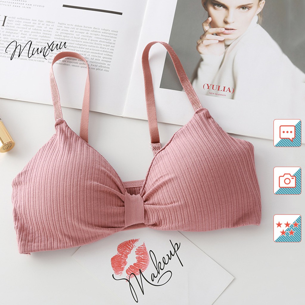 Áo bra nữ thắt nơ dây, chất cotton đệm mỏng không gọng nâng ngực - MUNXUU BR08 | BigBuy360 - bigbuy360.vn