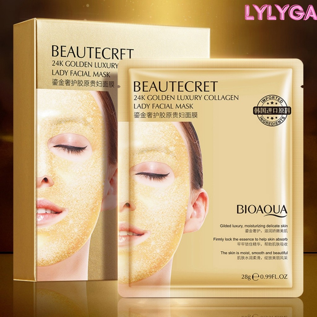 Mặt nạ Vàng 24K COLLAGEN BIOAQUA trong suốt dưỡng da cấp ẩm - Golden luxury hộp 4 cái mặt nạ nội địa trung MN13