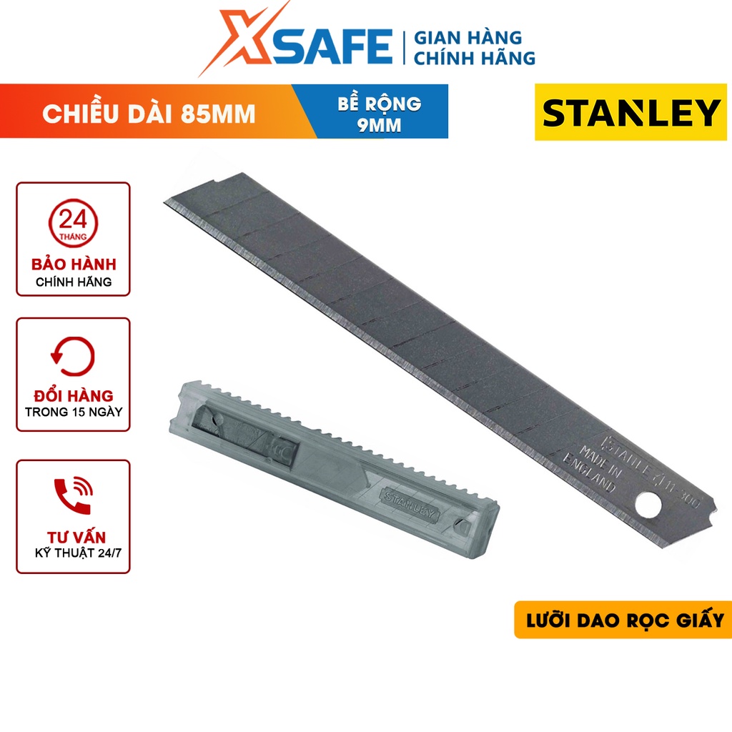 Lưỡi dao rọc 9mm STANLEY gia công từ thép hợp kim cao cấp cứng cáp, sắc bén, tuổi thọ sử dụng cao