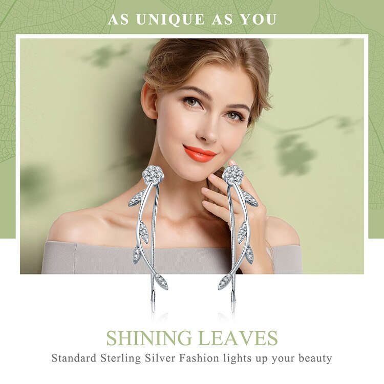 Bông Tai Bamoer SCE266 Bằng Bạc 925 Hình Hoa Lá Cao Cấp Cho Nữ