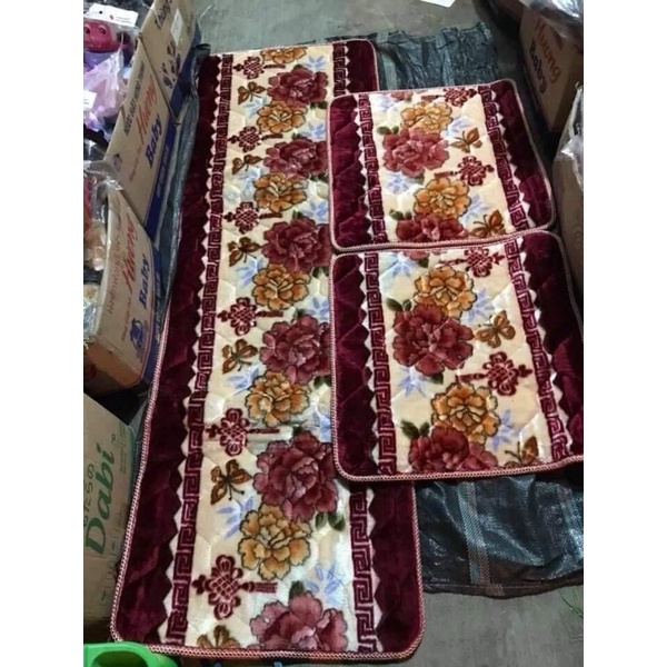 BỘ 3 THẢM GHẾ NỈ NHUNG HOA HỒNG 1 GHẾ DÀI - 2 GHẾ VUÔNG 50X50