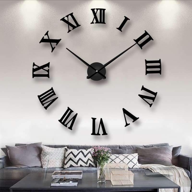 Đồng Hồ Dán Tường DIY Thiết Kế Chữ Số La Mã 3D Mặt Gương Acrylic DIY