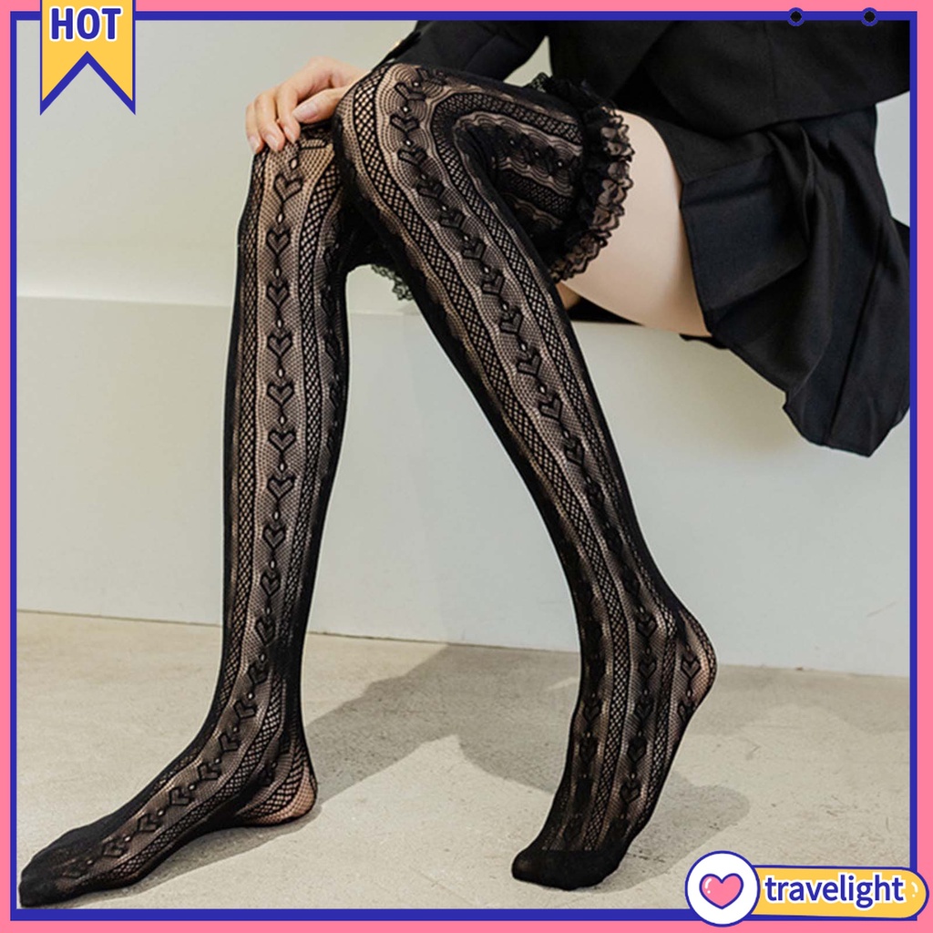 Vớ nylon cổ cao phối ren phong cách Lolita cho nữ