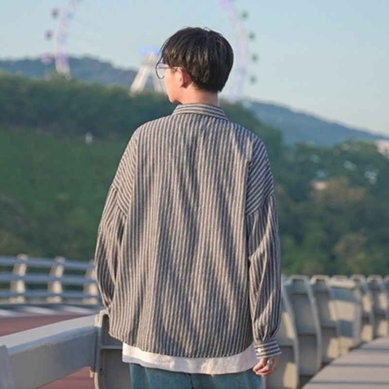 Áo sơ mi tay dài kẻ sọc thời trang Hàn quốc cho nam