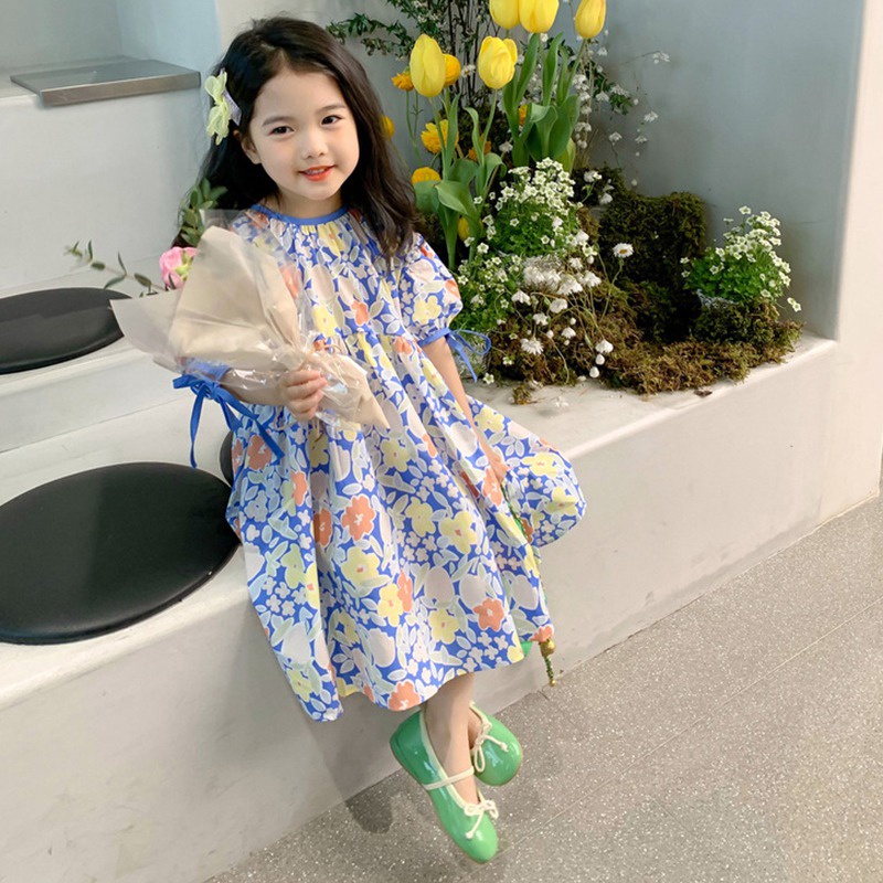 Đầm Công Chúa Bằng Vải Cotton In Hoa Dễ Thương Phong Cách Phương Tây Thời Trang Mùa Hè Dành Cho Bé Gái