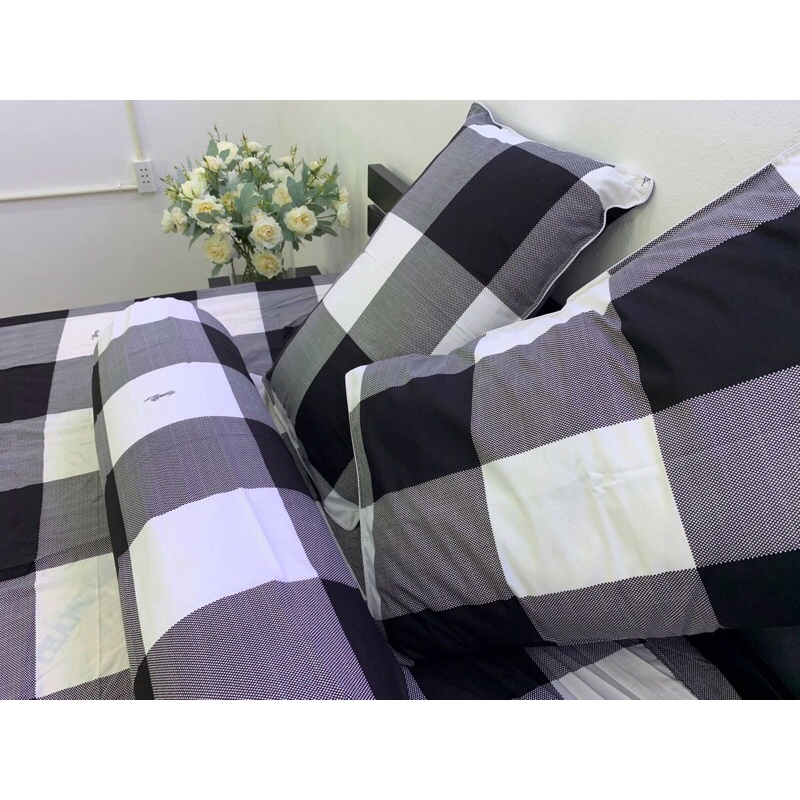 DrapThắng lợi, ga giường IN LOGO (4 món) mẫu ĐEN TRẮNG cao cấp