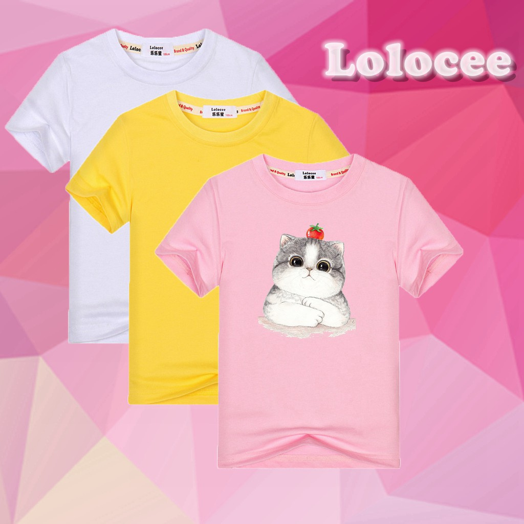 Áo thun cotton tay ngắn in hình mèo dâu tây dễ thương thời trang mùa hè cho bé gái