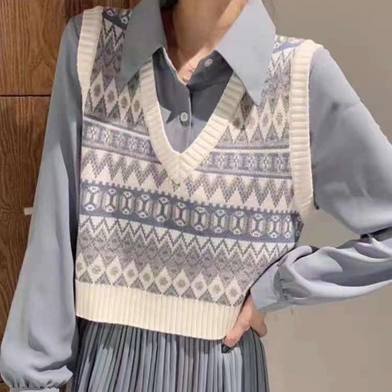 Áo dệt kim sát nách phong cách xuân thu Pháp trẻ trung cá tính