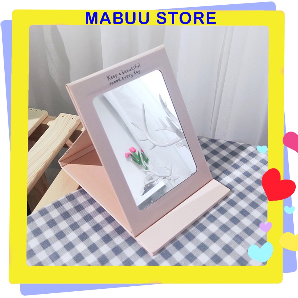 Gương trang điểm để bàn size lớn 20x16cm họa tiết hoạt hình dễ thương gấp gọn lại được/ size 16x20cm