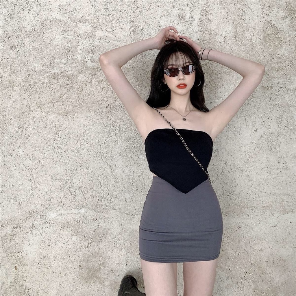 Bộ Áo Camisole Lệch Tà + Chân Váy Mini Lưng Cao Ôm Dáng Gợi Cảm Dành Cho Nữ  S5