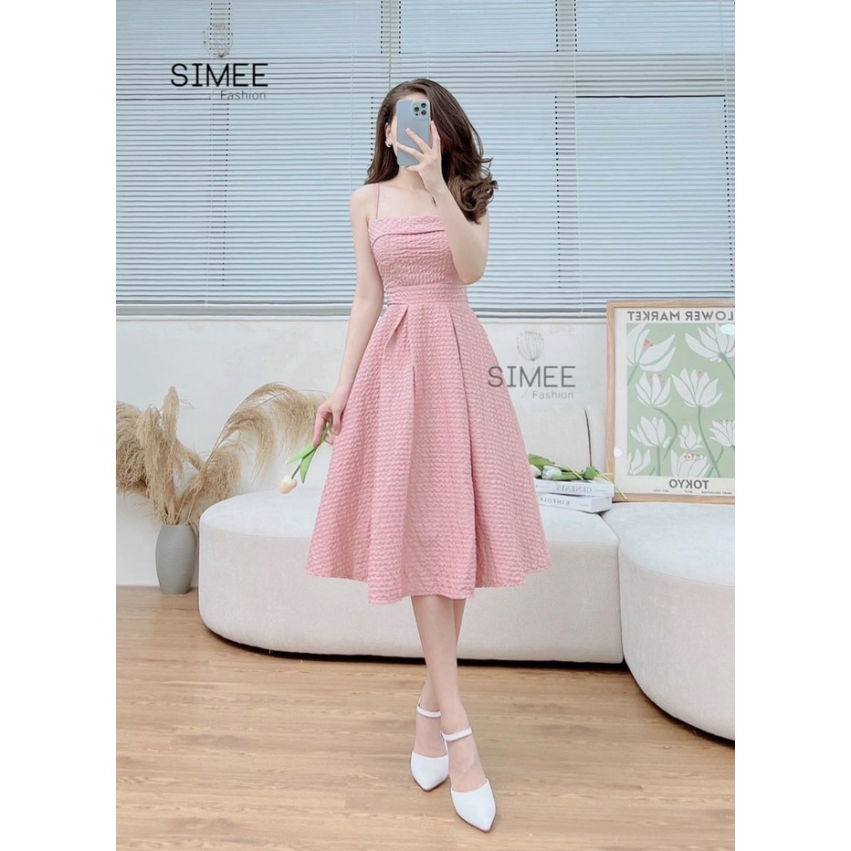đầm xòe dáng dài hai dây ( có mút) màu sắc trẻ trung, nổi bật