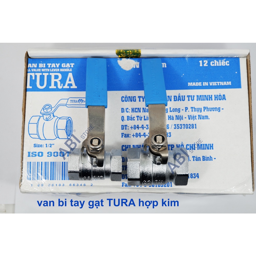 Van bi Tura hợp kim tay gạt phi 21mm, phi 27mm, van khóa nước dn15(1/2''), dn20(3/4'')
