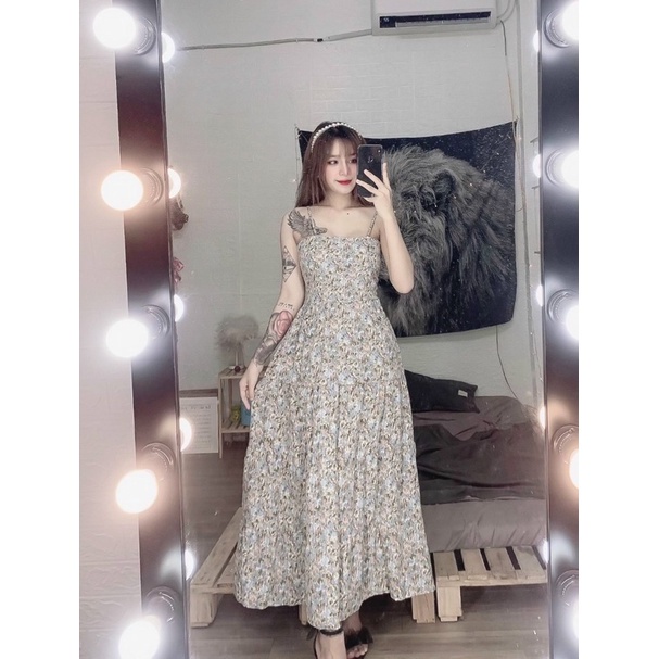 Đầm maxi hai dây dáng suông dài hoạ tiết hoa nhí nữ tính nhẹ nhàng