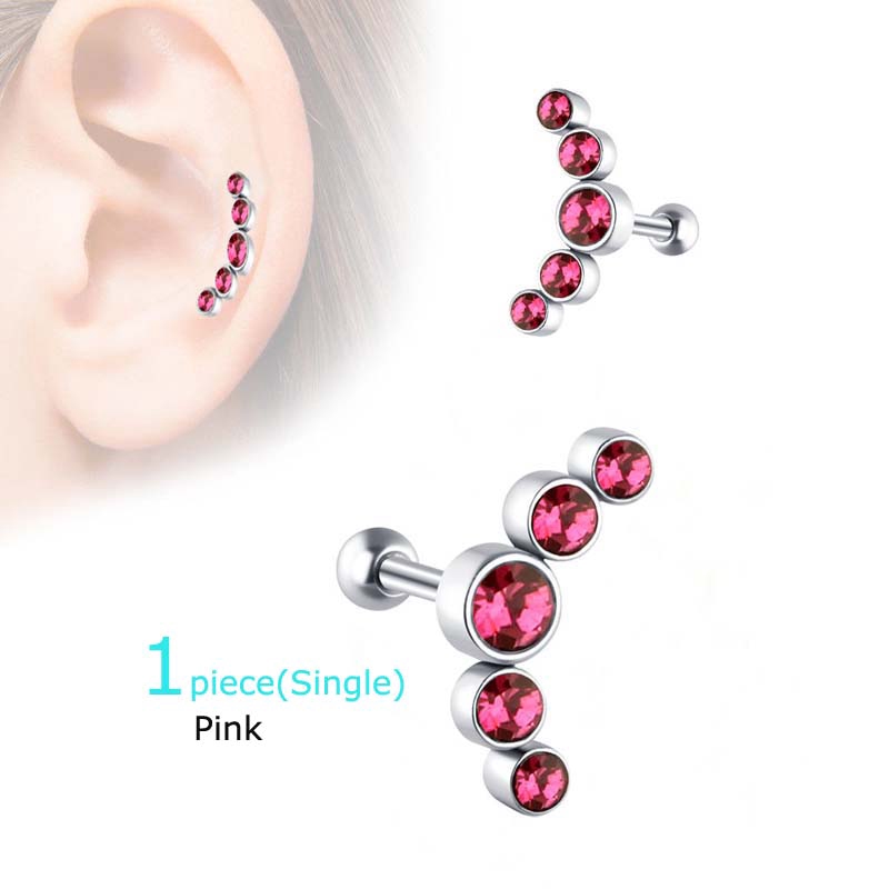 1 Nhẫn Xỏ Sụn Tai Bằng Thép Không Gỉ Đính Đá Pha Lê 16G