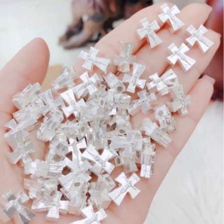 Charm Thánh Giá bạc xỏ ngang xâu vòng tay, chuỗi mân côi - Quà tặng Công Giáo