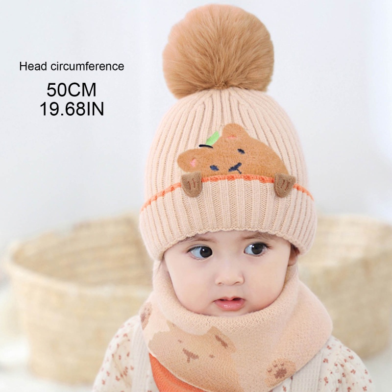 1 Set Mũ beanie Kèm Khăn Choàng Cổ Dày Mềm Mại Giữ Ấm Mùa Đông Cho Bé Sơ Sinh