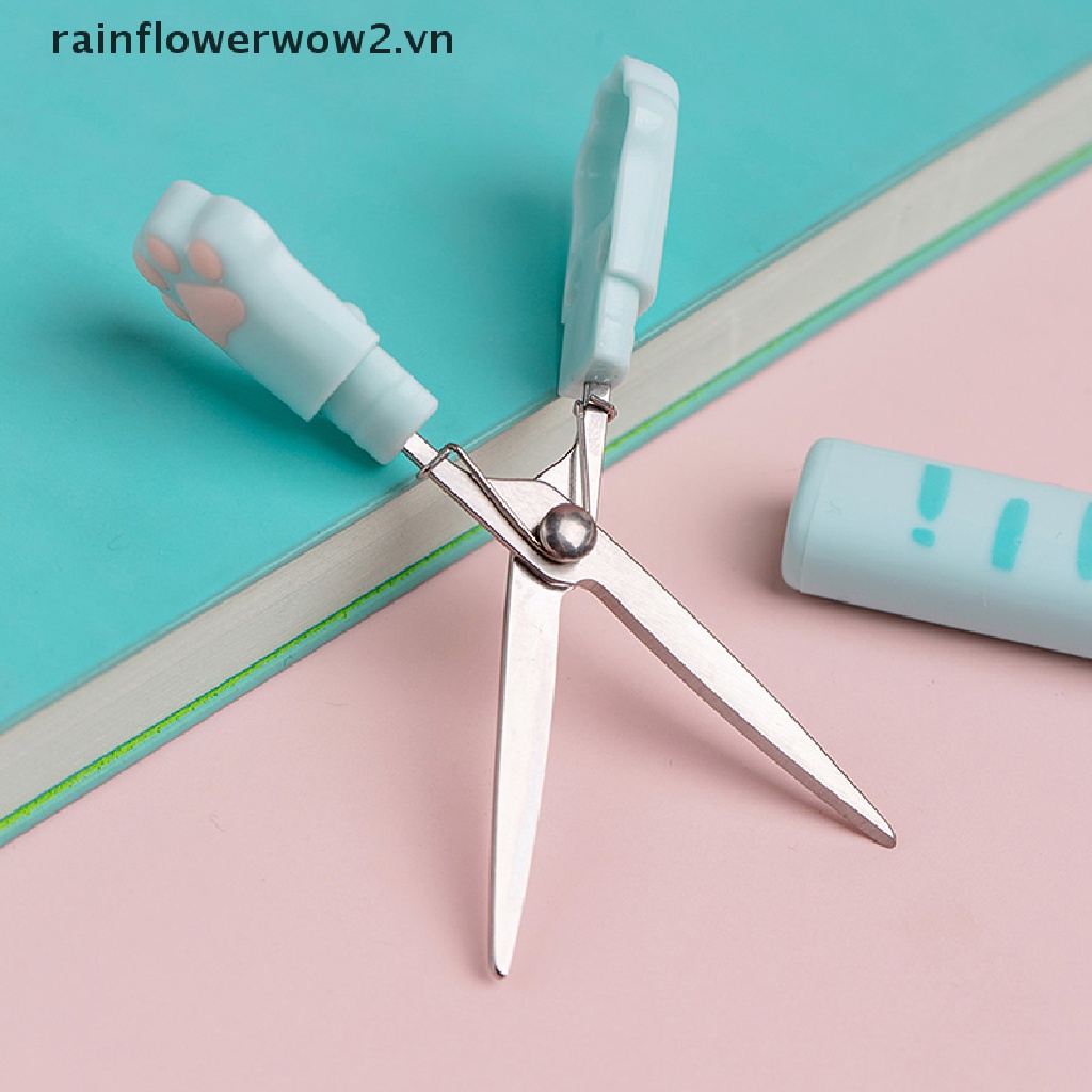 [er] Kéo Cắt Giấy Dạng Gập Kích Thước Nhỏ Gọn Thiết Kế Hình Chân Mèo Dễ Thương