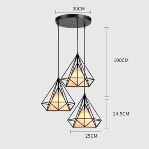 Bộ 3 đèn thả treo trần MONSKY KIM CƯƠNG độc đáo - kèm bóng LED và đế ốp trần