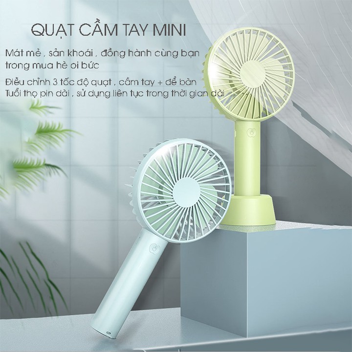 Quạt Cầm Tay Mini N9 Sạc Pin Tích Điện , 3 Tốc Độ Siêu Mạnh , Đầy Đủ Phụ Kiện: Đế Để Bàn+Pin+Dây Sạc