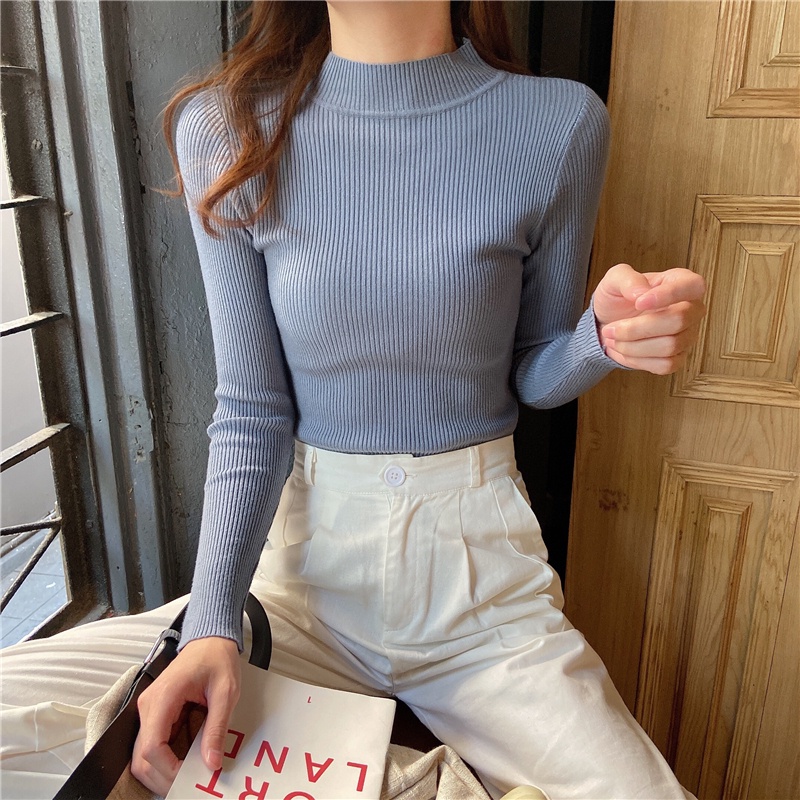 NZN Áo Dệt Kim Tay Dài Màu Trơn Phong Cách Hàn Quốc Thời Trang Thu Đông Mới