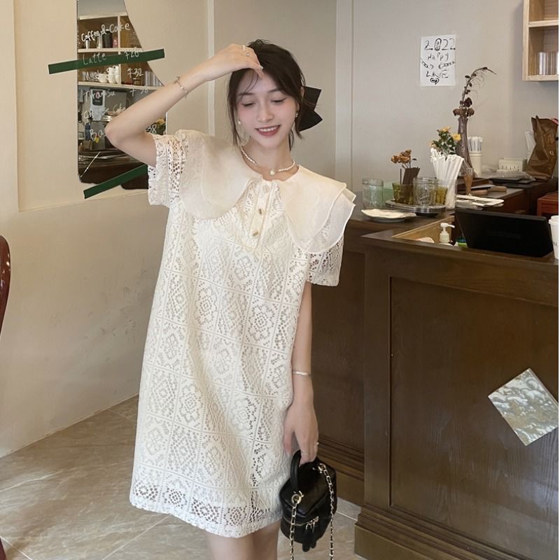 Đầm Tay Ngắn Cổ Búp Bê Phối Ren Thời Trang Mùa Hè Mới 2022