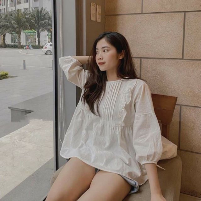 Áo baby doll tay lỡ viền bèo 7554Dn