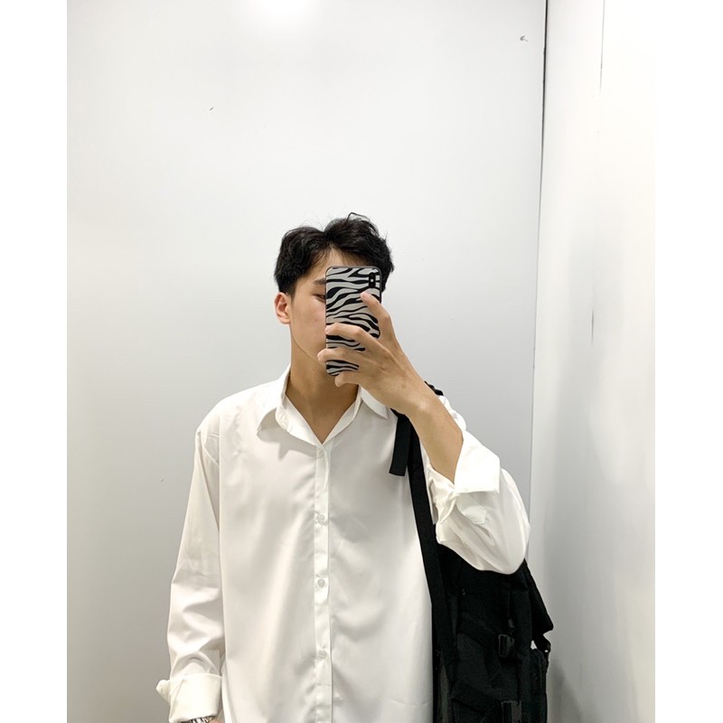 ÁO SƠ MI CHO NAM VÀ NỮ FORM RỘNG UNISEX MÀU TRẮNG VÀ MÀU ĐEN
