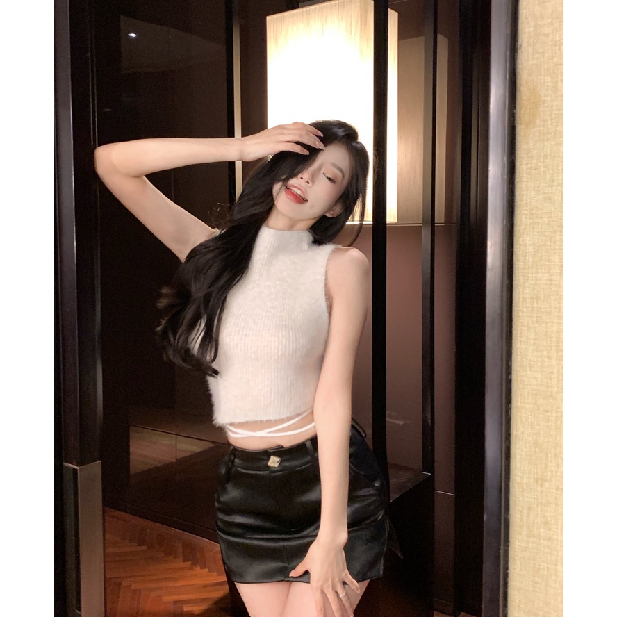 Cocory vn Áo sweater Không Tay Hở Lưng Ôm Dáng Gợi Cảm Cho Nữ