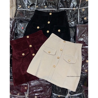 🌈FREESHIP 50K🔥 Chân váy nhung tăm phối cúc đồng dáng chữ A chuẩn Quảng Châu Celyn Clothes